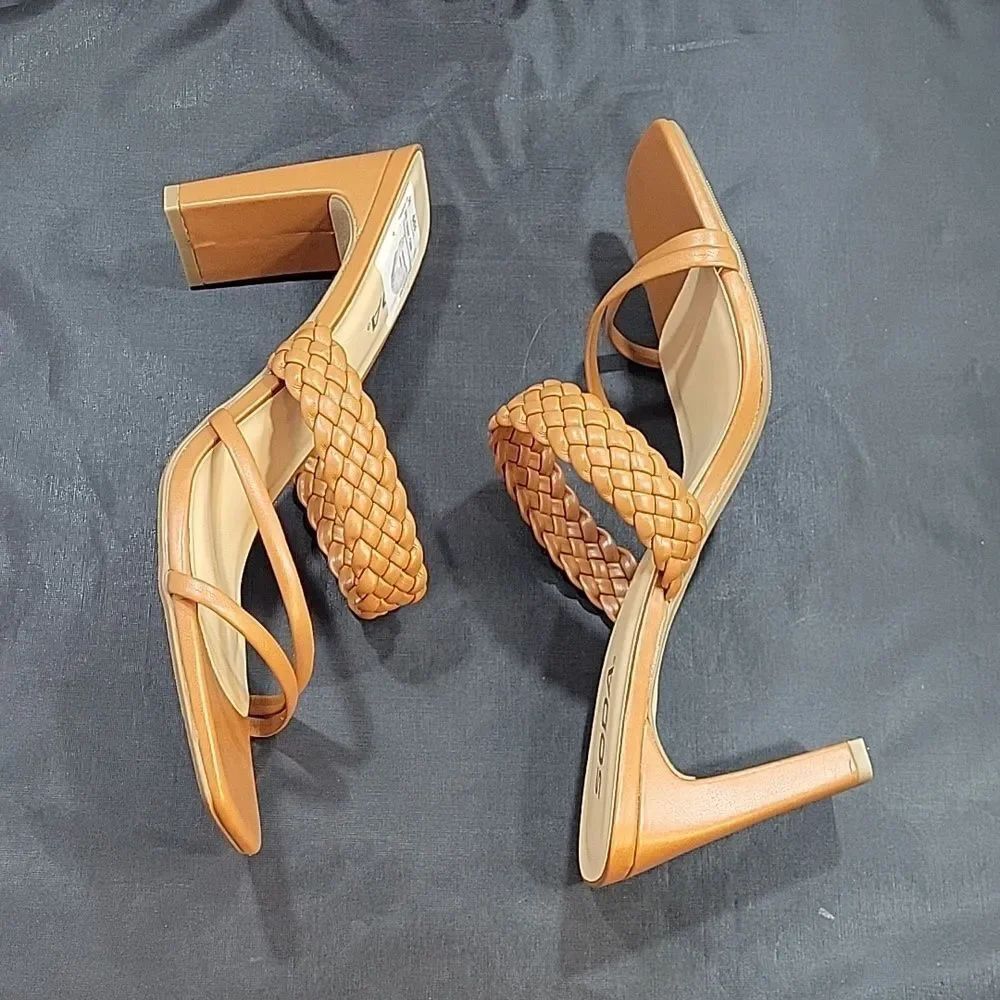 New Women's Braided Heeled Mules Square Toe Block Heel Sandals Carmen By — image 8 of 8